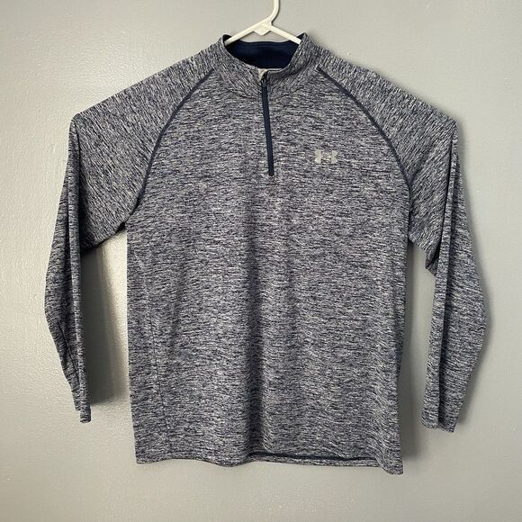 Under Armour Shirt Mens L 1/4 Zip Long‎ Sleeve Heat Gear Thermal Base Layer Blue - Picture 1 of 10